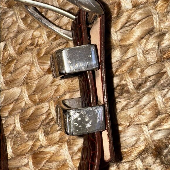 Brown Crocodile Embossed Belt with Silver Buckle - Picture 4 of 14